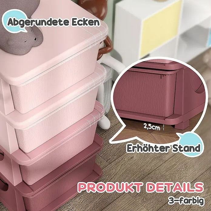 Homcom Aufbewahrungsbox - L x B x H: 37 x 37 x 76 cm, Kunststoff, Rosa