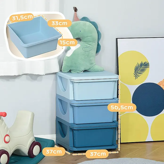 Homcom Aufbewahrungsbox - L x B x H: 37 x 37 x 56,5 cm, Kunststoff, Blau