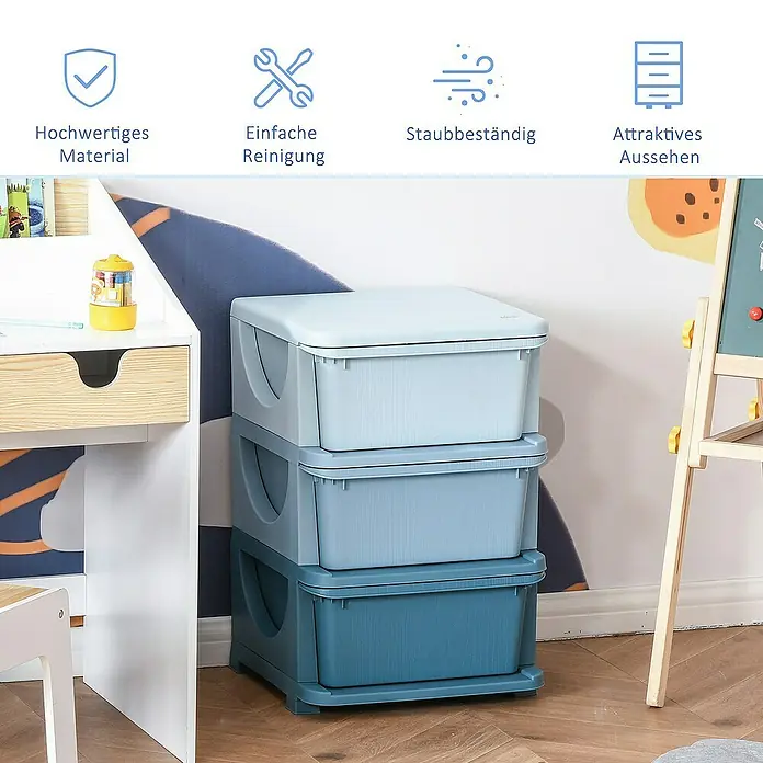 Homcom Aufbewahrungsbox - L x B x H: 37 x 37 x 56,5 cm, Kunststoff, Blau