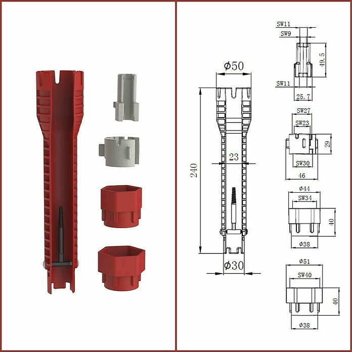 Llave de tubo (Ancho de llave: 9 mm - 40 mm, Largo: 240 mm, Plástico) | BAUHAUS