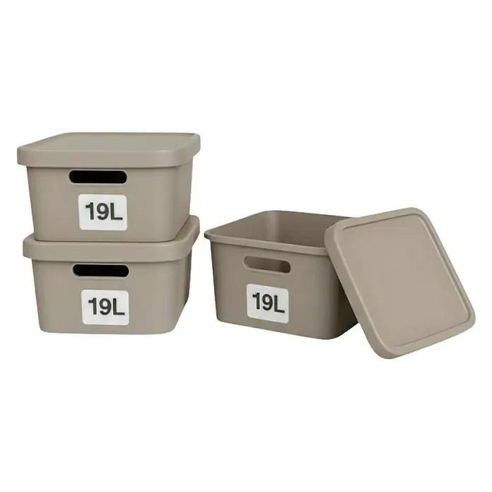 Plastard Aufbewahrungsbox-Set 3er-Set 19 Liter in Beige – Stapelboxen, Lagerboxen - L x B x H: 45,5 x 33,5 x 15,5 cm, Kunststoff, Beige, 3 Stk.