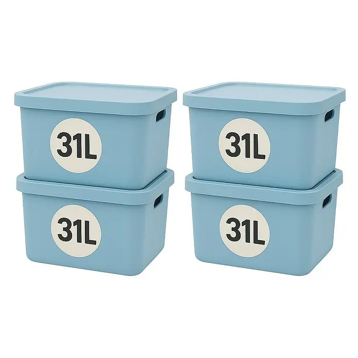 Plastard Aufbewahrungsbox-Set 4er-Set 31 Liter in Blau – Stapelboxen, Lagerboxen - L x B x H: 45,5 x 33,5 x 25 cm, Kunststoff, Blau, 4 Stk.