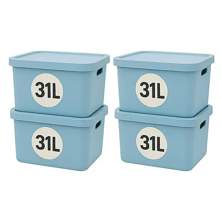 Plastard  Aufbewahrungsbox-Set 4er-Set 31 Liter in Blau – Stapelboxen, Lagerboxen