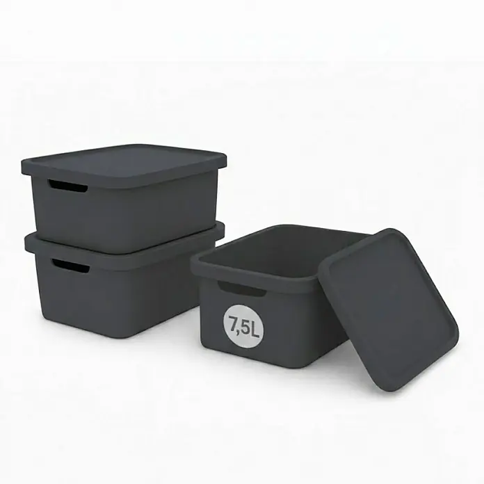 Plastard Aufbewahrungsbox-Set 3er-Set 7,5 Liter in Anthrazit – Stapelboxen, Lagerboxen - L x B x H: 32 x 22 x 15 cm, Kunststoff, Anthrazit, 3 Stk.