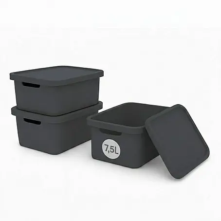 Plastard  Aufbewahrungsbox-Set 3er-Set 7,5 Liter in Anthrazit – Stapelboxen, Lagerboxen