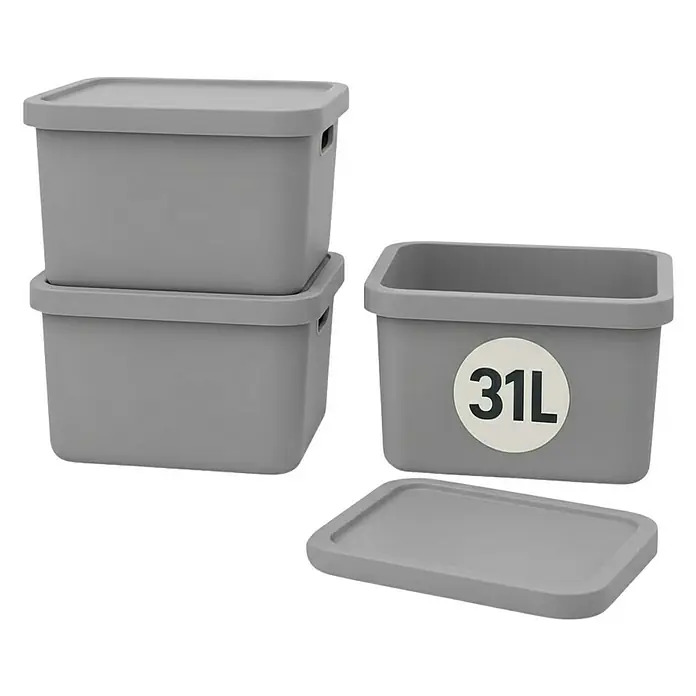 Plastard Aufbewahrungsbox-Set 3er-Set 31 Liter in Grau – Stapelboxen, Lagerboxen - L x B x H: 45,5 x 33,5 x 25 cm, Kunststoff, Grau, 3 Stk.