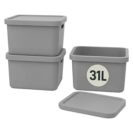 Plastard  Aufbewahrungsbox-Set 3er-Set 31 Liter in Grau – Stapelboxen, Lagerboxen