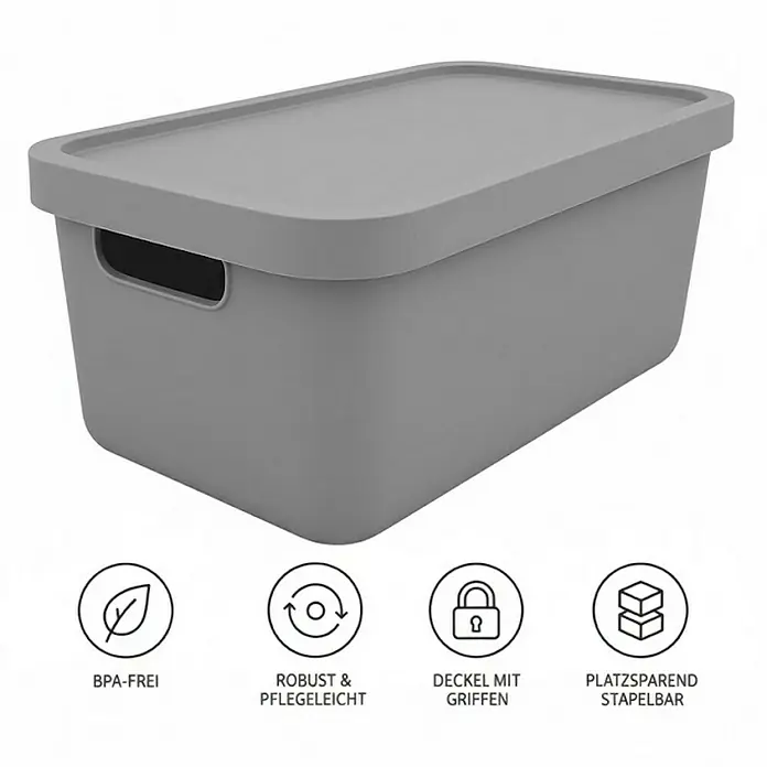 Plastard Aufbewahrungsbox-Set 3er-Set 31 Liter in Grau – Stapelboxen, Lagerboxen - L x B x H: 45,5 x 33,5 x 25 cm, Kunststoff, Grau, 3 Stk.