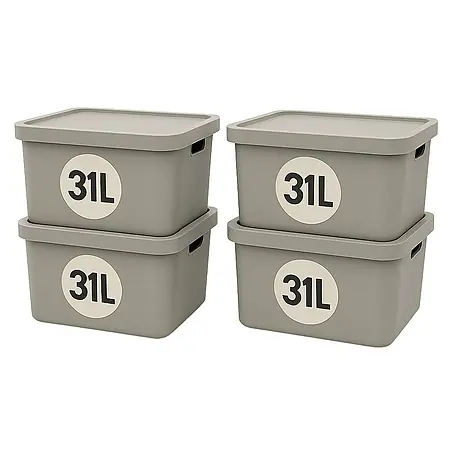 Plastard  Aufbewahrungsbox-Set 4er-Set 31 Liter in Grau – Stapelboxen, Lagerboxen