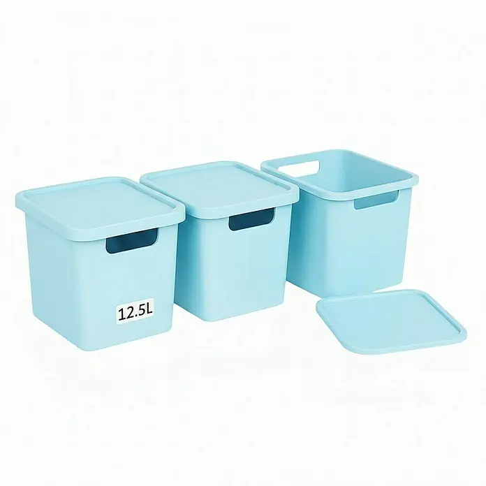 Plastard Aufbewahrungsbox-Set 3er-Set 12,5 Liter in Blau – Stapelboxen, Lagerboxen - L x B x H: 32 x 22 x 24 cm, Kunststoff, Blau, 3 Stk.