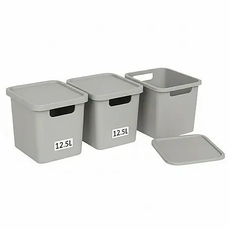 Plastard  Aufbewahrungsbox-Set 3er-Set 12,5 Liter in Grau – Stapelboxen, Lagerboxen