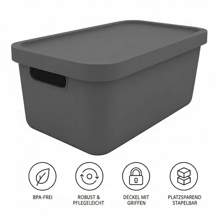 Plastard Aufbewahrungsbox-Set 4er-Set 31 Liter in Anthrazit – Stapelboxen, Lagerboxen - L x B x H: 45,5 x 33,5 x 25 cm, Kunststoff, Anthrazit, 4 Stk.