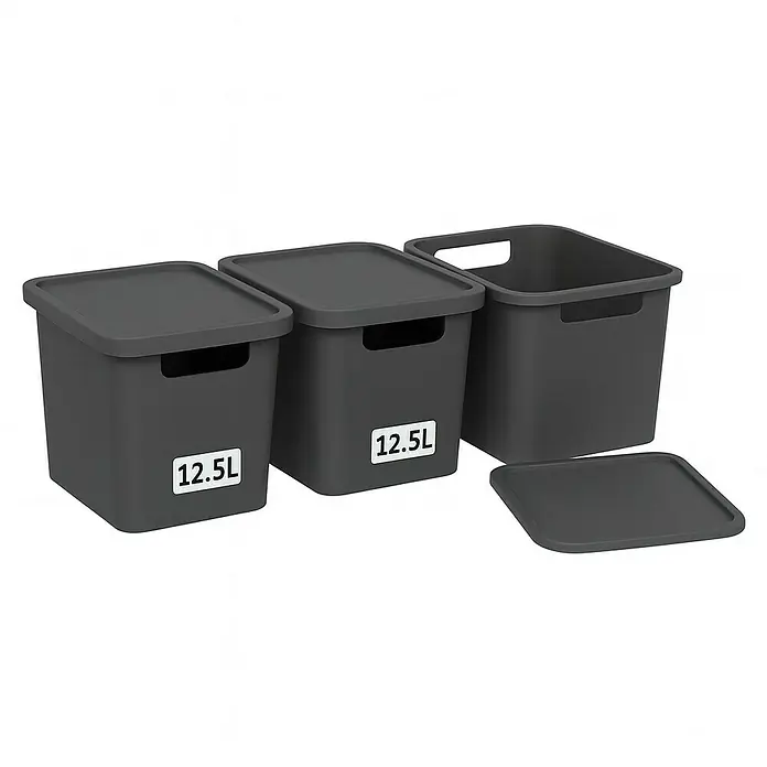 Plastard Aufbewahrungsbox-Set 3er-Set 12,5 Liter in Anthrazit – Stapelboxen, Lagerboxen - L x B x H: 32 x 22 x 24 cm, Kunststoff, Anthrazit, 3 Stk.