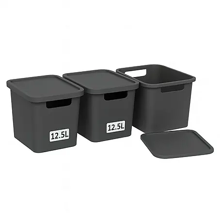 Plastard  Aufbewahrungsbox-Set 3er-Set 12,5 Liter in Anthrazit – Stapelboxen, Lagerboxen