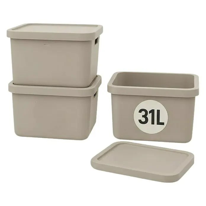 Plastard Aufbewahrungsbox-Set 3er-Set 31 Liter in Beige – Stapelboxen, Lagerboxen - Kunststoff, Beige, 3 Stk.
