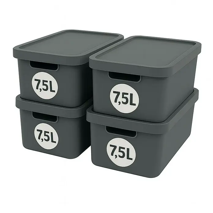 Plastard Aufbewahrungsbox-Set 4er-Set 7,5 Liter in Anthrazit – Stapelboxen, Lagerboxen - L x B x H: 32 x 22 x 15 cm, Kunststoff, Anthrazit, 4 Stk.