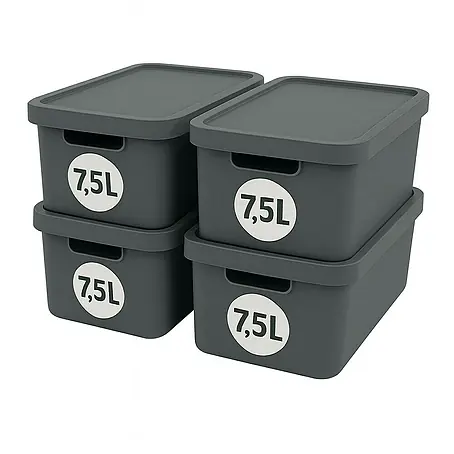 Plastard  Aufbewahrungsbox-Set 4er-Set 7,5 Liter in Anthrazit – Stapelboxen, Lagerboxen
