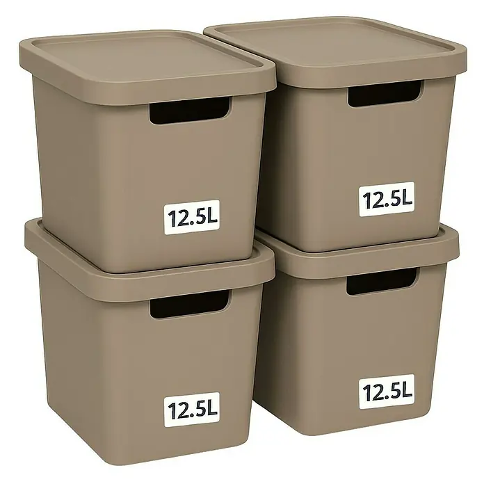 Plastard Aufbewahrungsbox-Set 4er-Set 12,5 Liter in Beige – Stapelboxen, Lagerboxen - L x B x H: 32 x 22 x 24 cm, Kunststoff, Beige, 4 Stk.