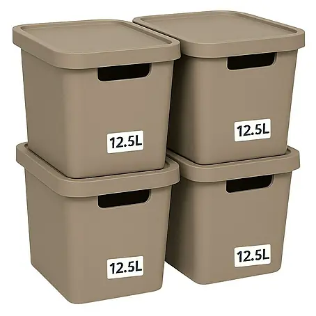 Plastard  Aufbewahrungsbox-Set 4er-Set 12,5 Liter in Beige – Stapelboxen, Lagerboxen