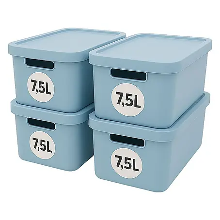 Plastard  Aufbewahrungsbox-Set 4er-Set 7,5 Liter in Blau – Stapelboxen, Lagerboxen