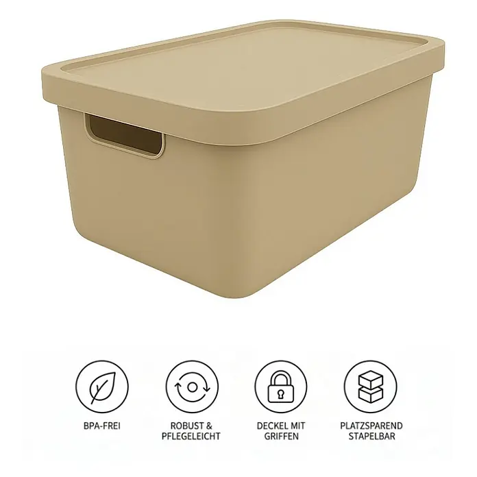 Plastard Aufbewahrungsbox-Set 4er-Set 31 Liter in Beige – Stapelboxen, Lagerboxen - L x B x H: 45,5 x 33,5 x 25 cm, Kunststoff, Beige, 4 Stk.
