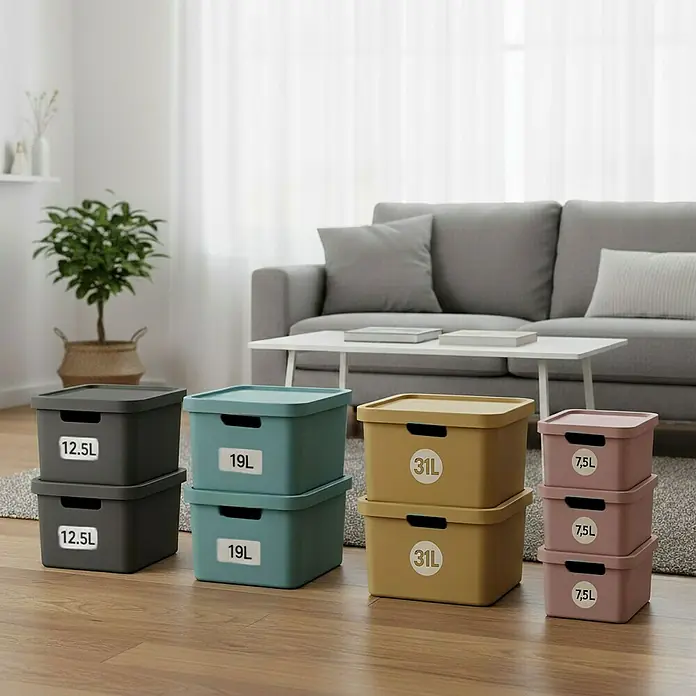 Plastard Aufbewahrungsbox-Set 3er-Set 12,5 Liter in Beige – Stapelboxen, Lagerboxen - Kunststoff, Beige, 3 Stk.