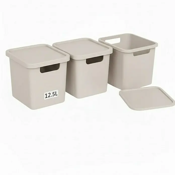 Plastard Aufbewahrungsbox-Set 3er-Set 12,5 Liter in Beige – Stapelboxen, Lagerboxen - Kunststoff, Beige, 3 Stk.
