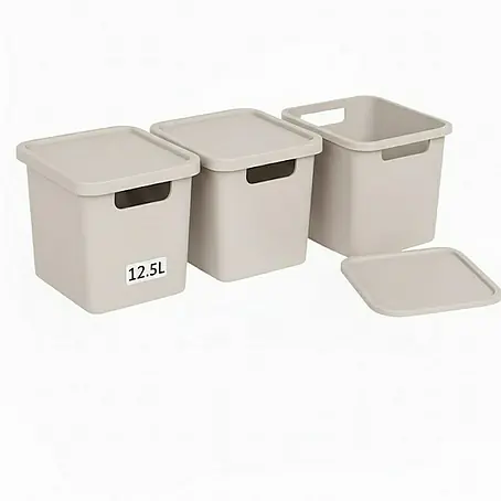 Plastard  Aufbewahrungsbox-Set 3er-Set 12,5 Liter in Beige – Stapelboxen, Lagerboxen