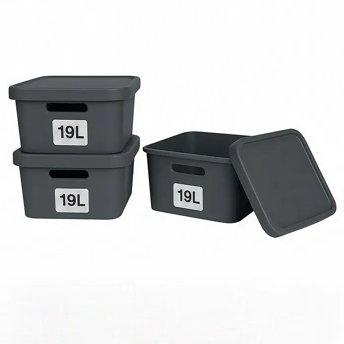 Plastard Aufbewahrungsbox-Set 3er-Set 19 Liter in Anthrazit – Stapelboxen, Lagerboxen - L x B x H: 45,5 x 33,5 x 15,5 cm, Kunststoff, Anthrazit, 3 Stk.