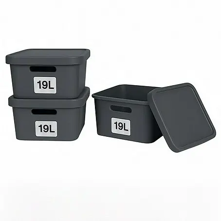Plastard  Aufbewahrungsbox-Set 3er-Set 19 Liter in Anthrazit – Stapelboxen, Lagerboxen