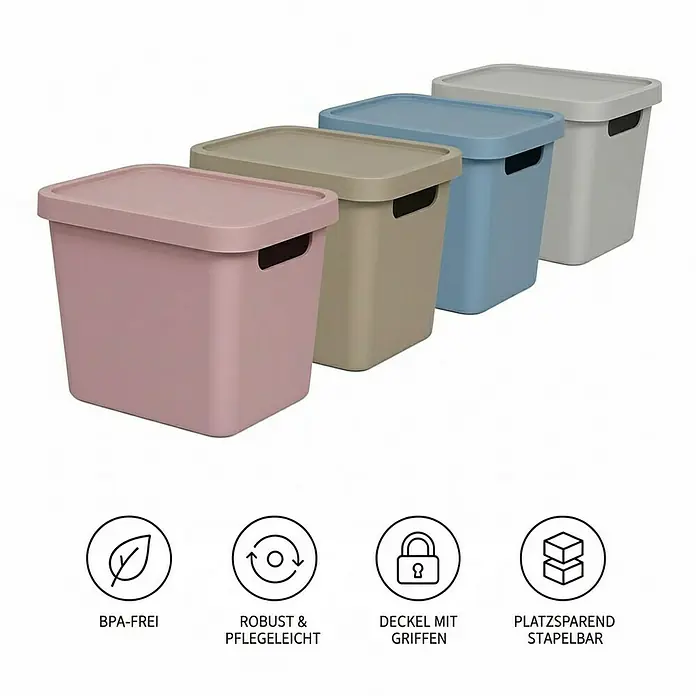 Plastard Aufbewahrungsbox-Set 4er-Set 12,5 Liter in Grau – Stapelboxen, Lagerboxen - L x B x H: 32 x 22 x 24 cm, Kunststoff, Grau, 4 Stk.