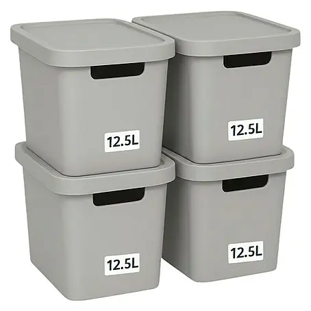 Plastard  Aufbewahrungsbox-Set 4er-Set 12,5 Liter in Grau – Stapelboxen, Lagerboxen