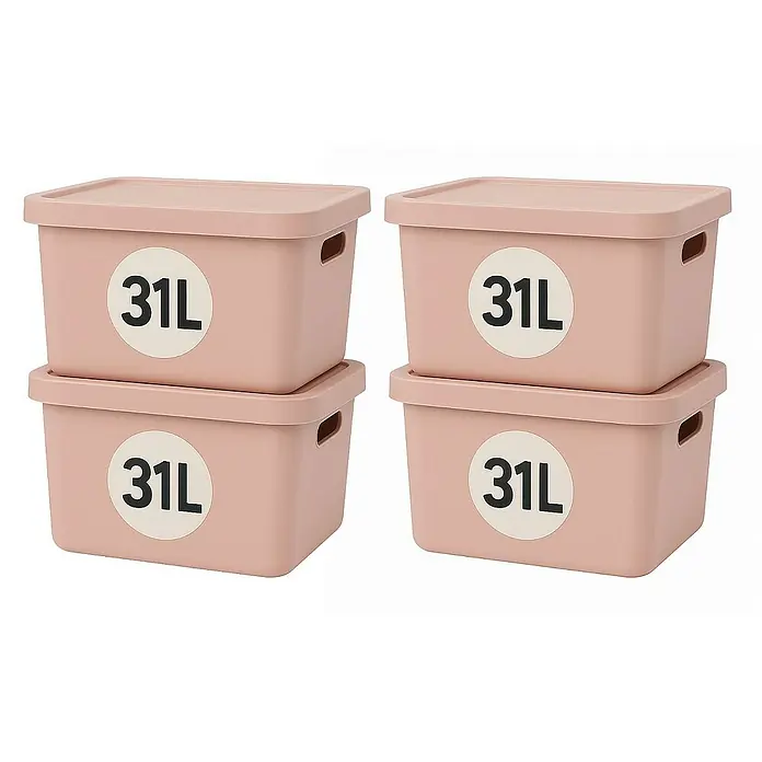 Plastard Aufbewahrungsbox-Set 4er-Set 31 Liter in Pink – Stapelboxen, Lagerboxen - L x B x H: 45,5 x 33,5 x 25 cm, Kunststoff, Pink, 4 Stk.