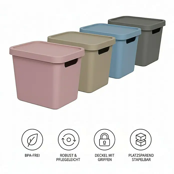 Plastard Aufbewahrungsbox-Set 4er-Set 12,5 Liter in Pink – Stapelboxen, Lagerboxen - L x B x H: 32 x 22 x 24 cm, Kunststoff, Pink, 4 Stk.