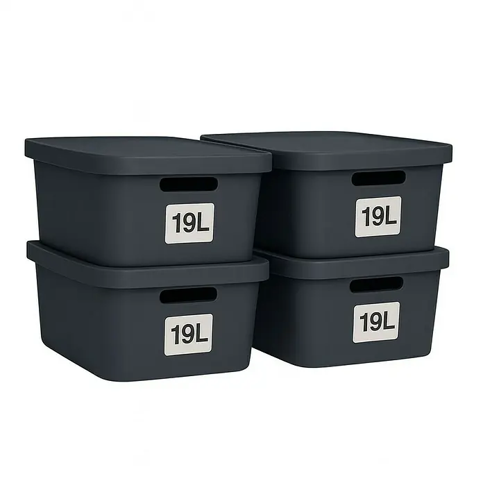 Plastard Aufbewahrungsbox-Set 4er-Set 19 Liter in Anthrazit – Stapelboxen, Lagerboxen - L x B x H: 45,5 x 33,5 x 15,5 cm, Kunststoff, Anthrazit, 4 Stk.