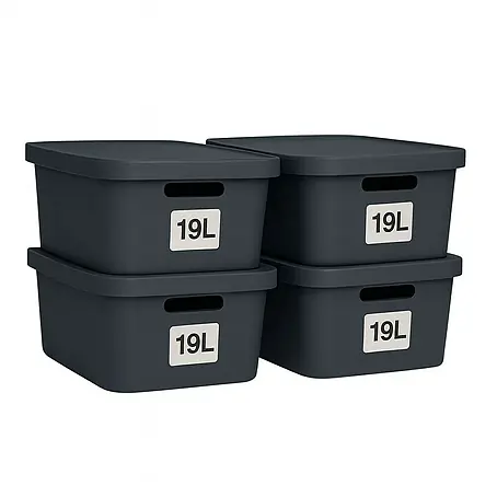 Plastard  Aufbewahrungsbox-Set 4er-Set 19 Liter in Anthrazit – Stapelboxen, Lagerboxen