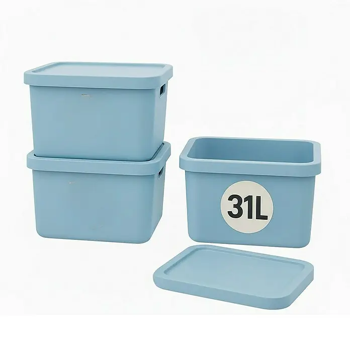 Plastard Aufbewahrungsbox-Set 3er-Set 31 Liter in Blau – Stapelboxen, Lagerboxen - Kunststoff, Blau, 3 Stk.