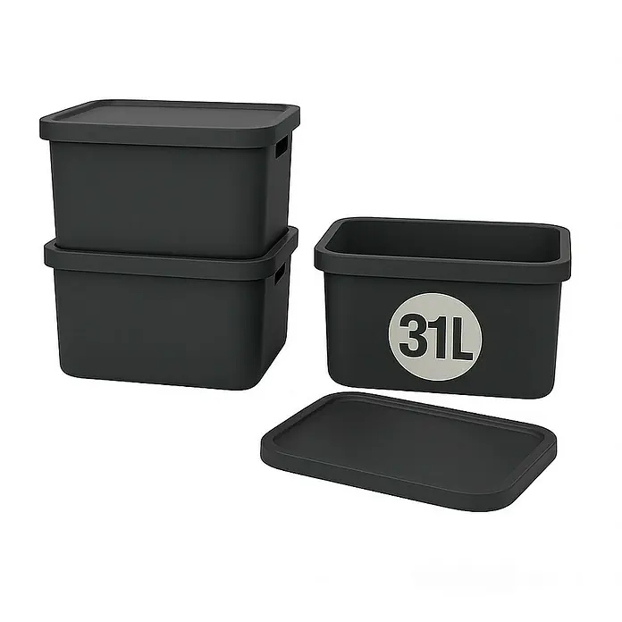 Plastard Aufbewahrungsbox-Set 3er-Set 31 Liter in Anthrazit – Stapelboxen, Lagerboxen - Kunststoff, Anthrazit, 3 Stk.