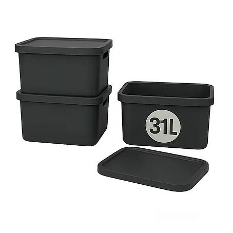 Plastard  Aufbewahrungsbox-Set 3er-Set 31 Liter in Anthrazit – Stapelboxen, Lagerboxen