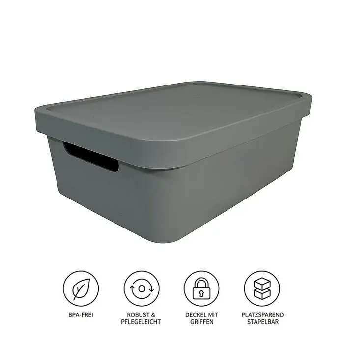 Plastard Aufbewahrungsbox-Set 4er-Set 19 Liter in Grau – Stapelboxen, Lagerboxen - L x B x H: 45,5 x 33,5 x 15,5 cm, Kunststoff, Grau, 4 Stk.