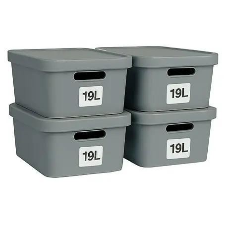 Plastard  Aufbewahrungsbox-Set 4er-Set 19 Liter in Grau – Stapelboxen, Lagerboxen