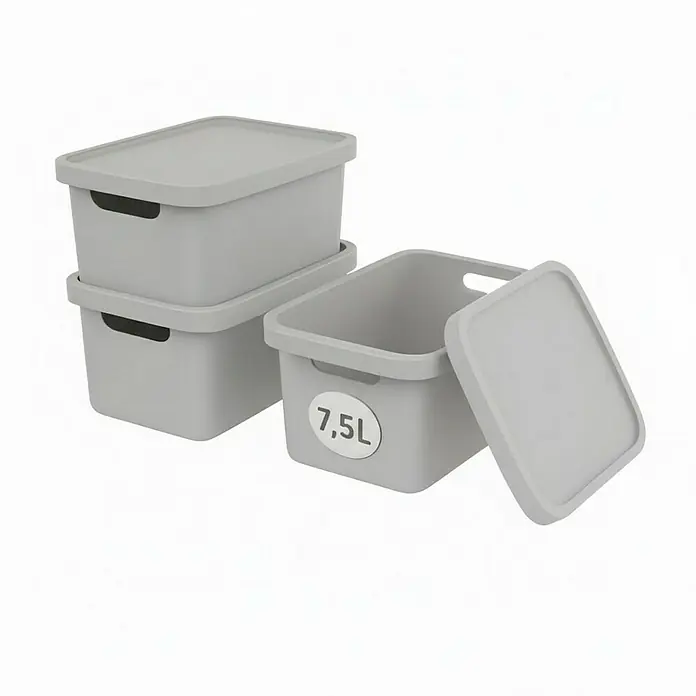 Plastard Aufbewahrungsbox-Set 3er-Set 7,5 Liter in Grau – Stapelboxen, Lagerboxen - Kunststoff, Grau, 3 Stk.