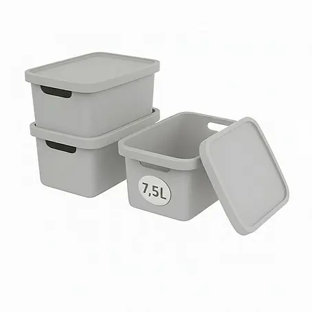 Plastard  Aufbewahrungsbox-Set 3er-Set 7,5 Liter in Grau – Stapelboxen, Lagerboxen