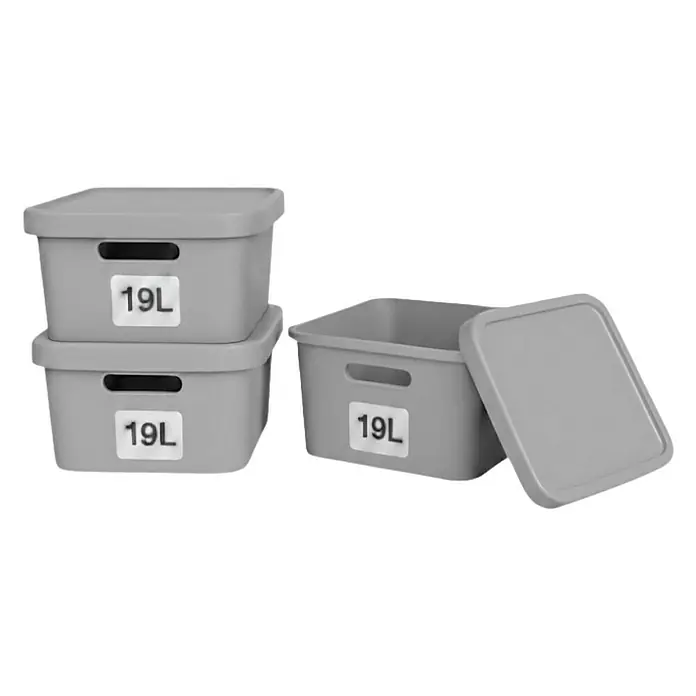 Plastard Aufbewahrungsbox-Set 3er-Set 19 Liter in Grau – Stapelboxen, Lagerboxen - Kunststoff, Grau, 3 Stk.
