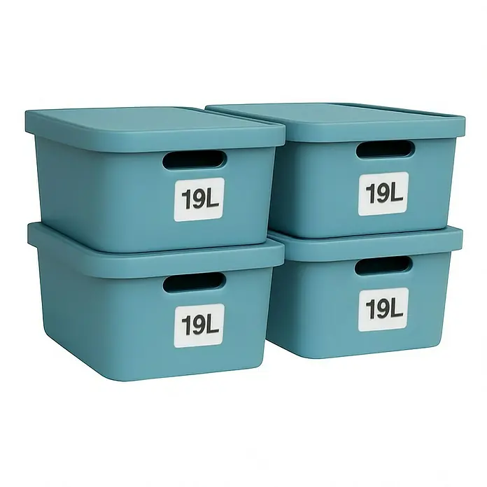 Plastard Aufbewahrungsbox-Set 4er-Set 19 Liter in Blau – Stapelboxen, Lagerboxen - L x B x H: 45,5 x 33,5 x 15,5 cm, Kunststoff, Blau, 4 Stk.