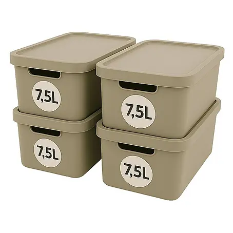 Plastard  Aufbewahrungsbox-Set 4er-Set 7,5 Liter in Beige – Stapelboxen, Lagerboxen