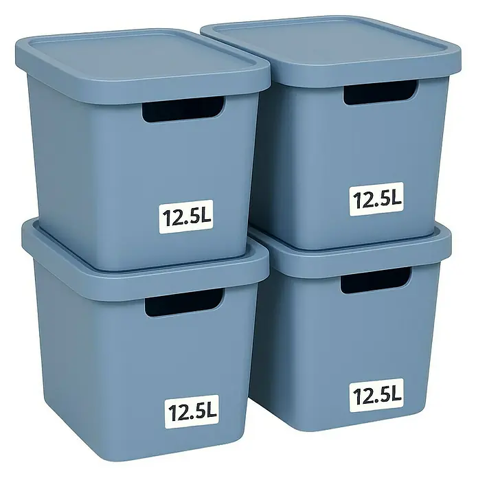 Plastard Aufbewahrungsbox-Set 4er-Set 12,5 Liter in Blau – Stapelboxen, Lagerboxen - L x B x H: 32 x 22 x 24 cm, Kunststoff, Blau, 4 Stk.