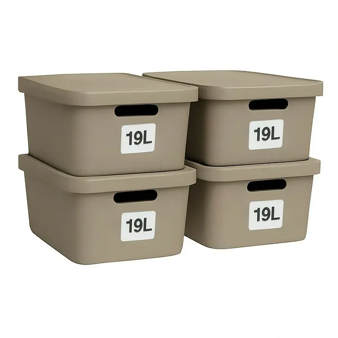 Plastard Aufbewahrungsbox-Set 4er-Set 19 Liter in Beige – Stapelboxen, Lagerboxen - L x B x H: 45,5 x 33,5 x 15,5 cm, Kunststoff, Beige, 4 Stk.