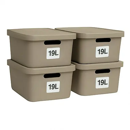 Plastard  Aufbewahrungsbox-Set 4er-Set 19 Liter in Beige – Stapelboxen, Lagerboxen