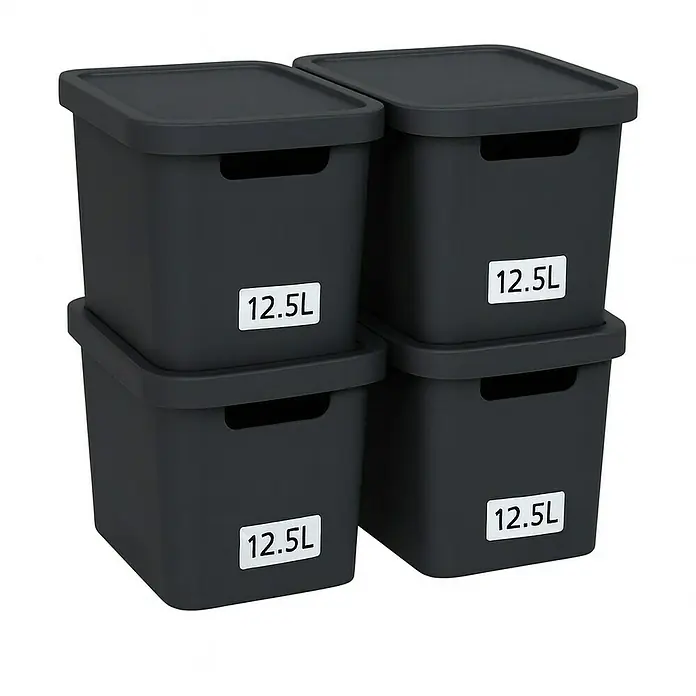 Plastard Aufbewahrungsbox-Set 4er-Set 12,5 Liter in Anthrazit – Stapelboxen, Lagerboxen - L x B x H: 32 x 22 x 24 cm, Kunststoff, Anthrazit, 4 Stk.